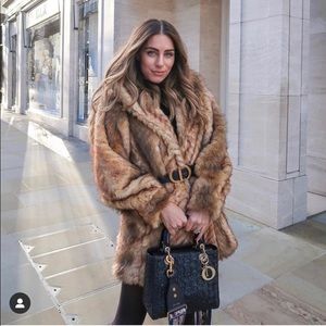 Tan Chevron Faux Fur Coat